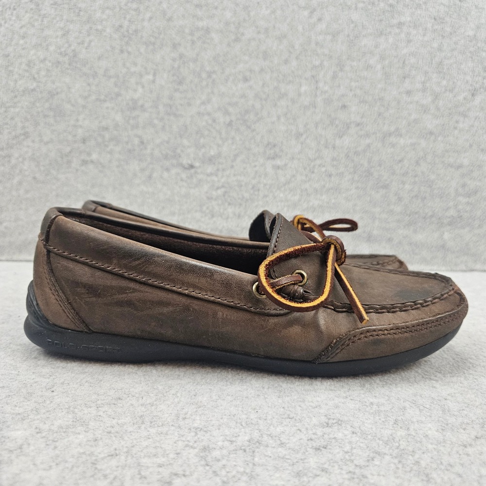 POLO SPORT Loafers Women 6.5B Brown Leather Moccasin Boat Shoes WB3192 Classic